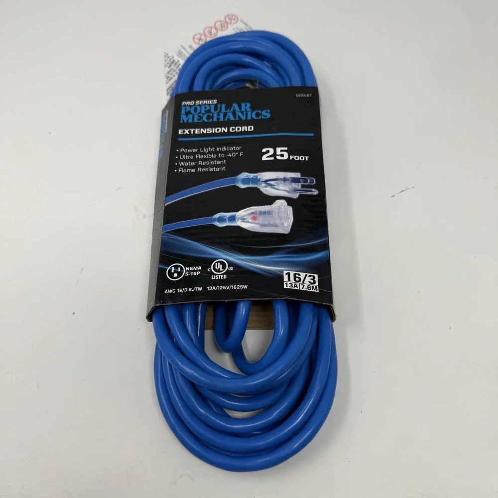 16/3 Extension Cord 25 ft Blue – Blue Ends – Heavy Duty – New Popular Mechanics